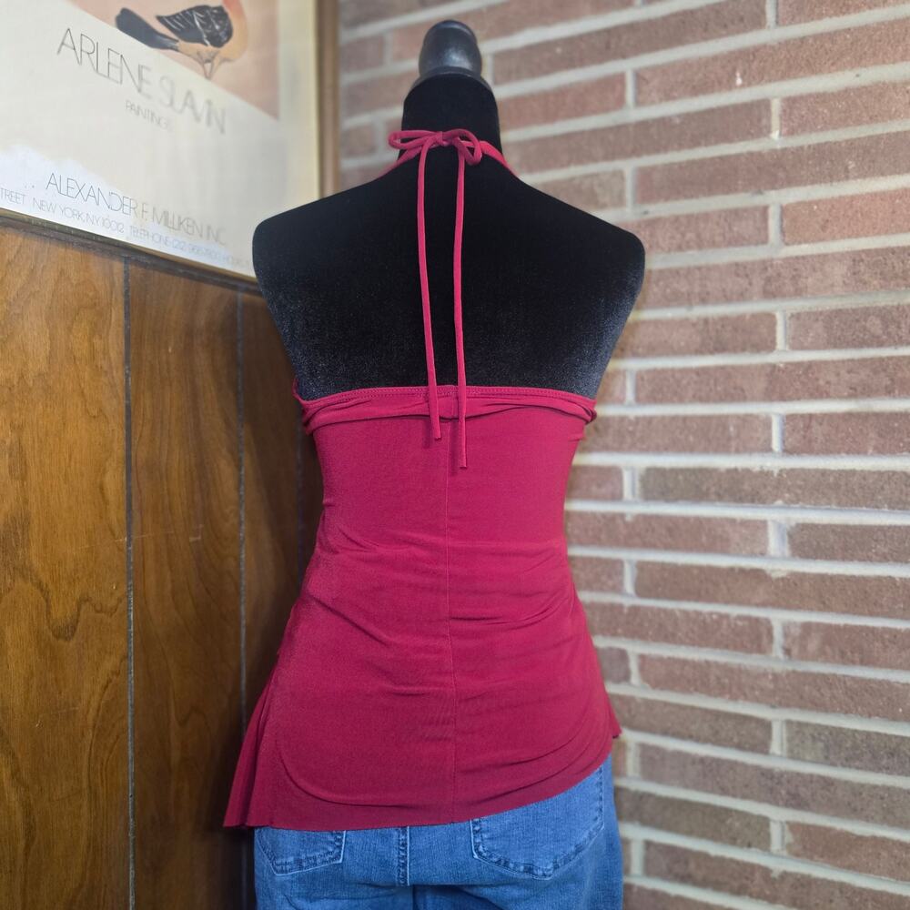 VTG Y2K Julie's Closet Maroon Halter Top Ruffle Tiered Peplum Asymmetrical XS - Picture 4 of 7